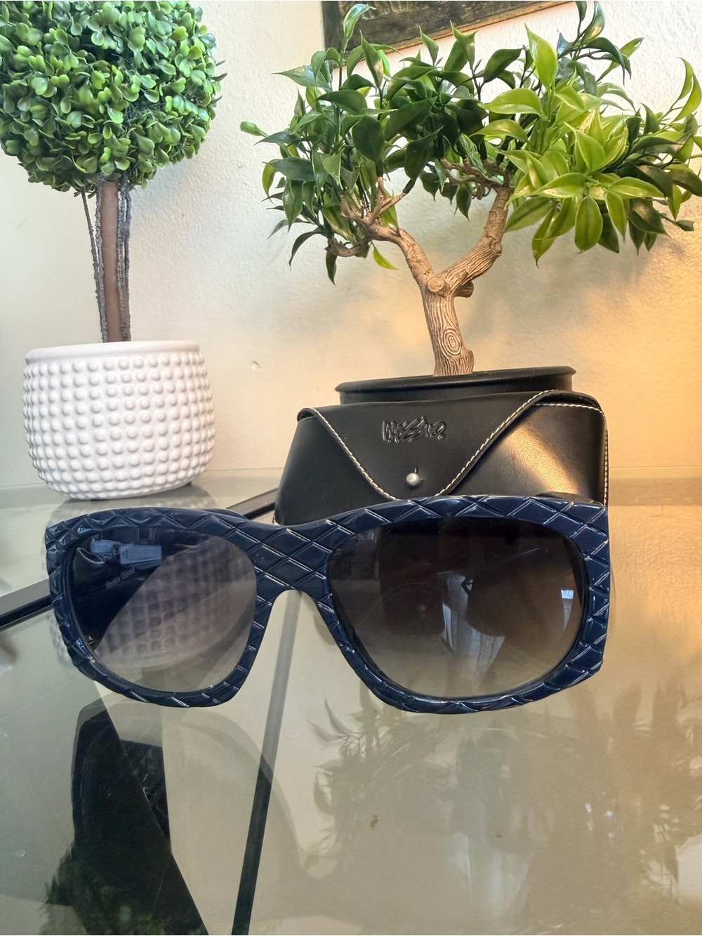 Vintage Helena Rubinstein Black & Rhinestones Quilted Sunglasses France